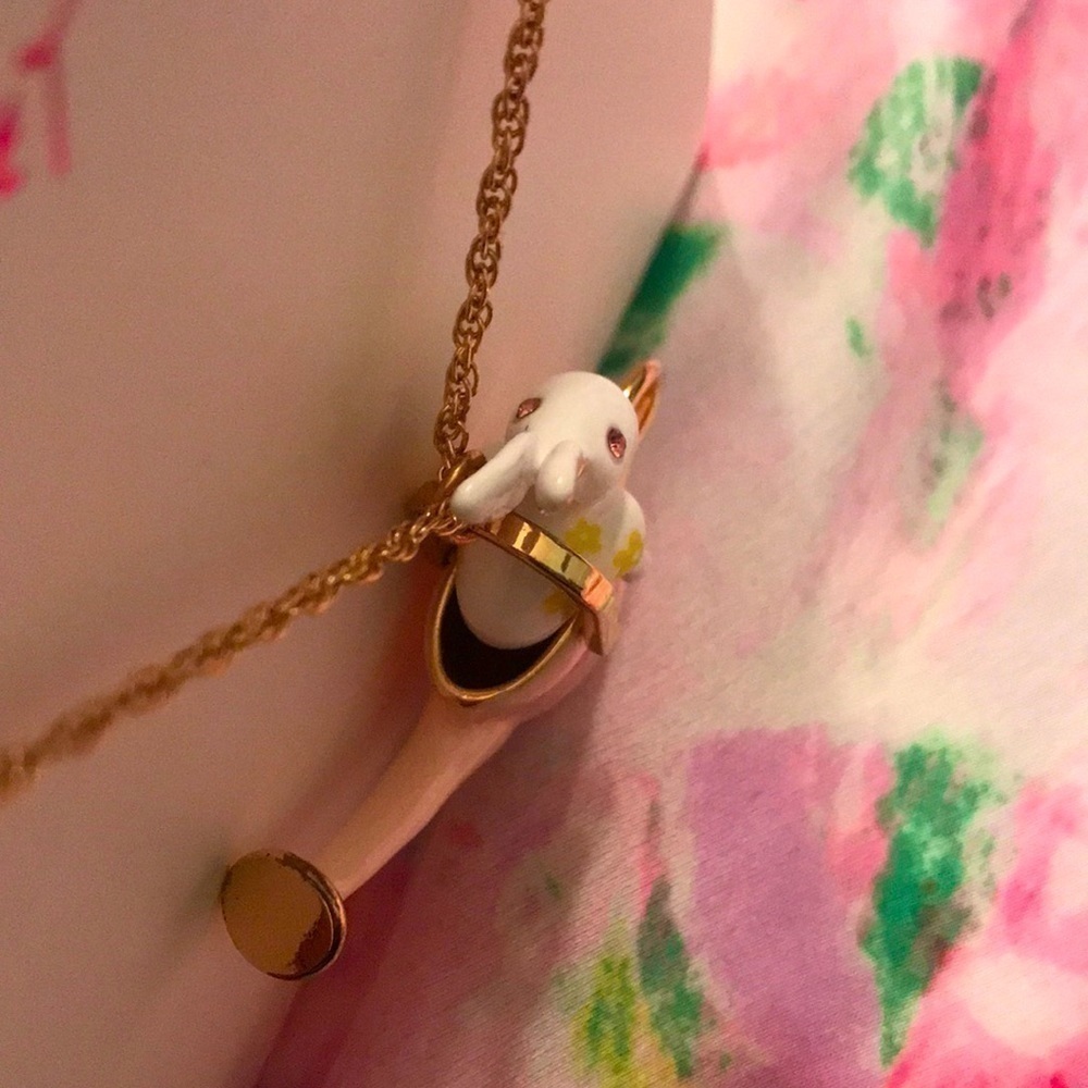 Brand New Betsey Johnson Watering Can Bunny Slider Long Pendant Necklace Easter - Picture 8 of 10